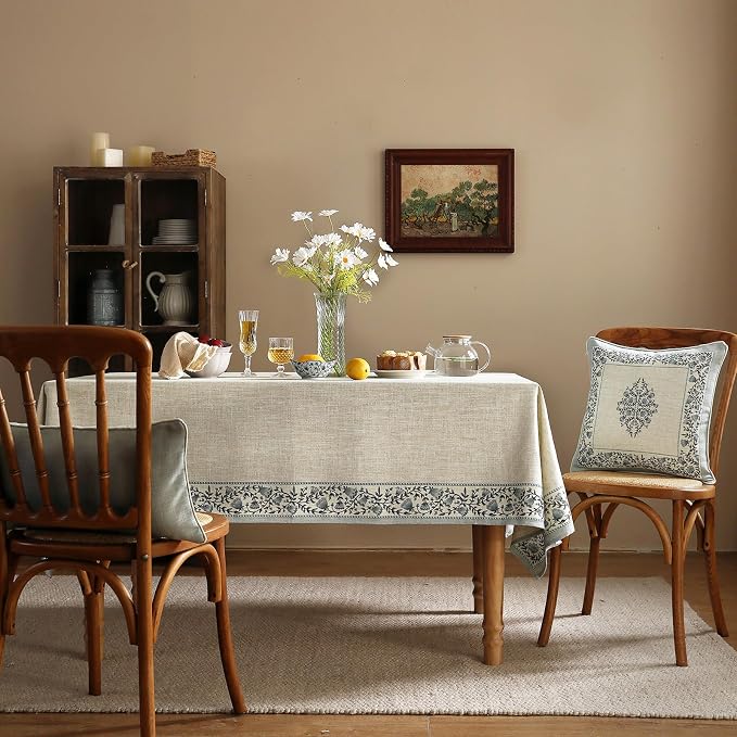 ISAENNE Designer Linen Small Square Tablecloth,55"x55"-Segerman B | Chinoiserie Vintage Elegant Floral Durable Table Cloth,Beautiful,Heavyweight,Dining Room,Tea Party,Kitchen,Thanksgiving