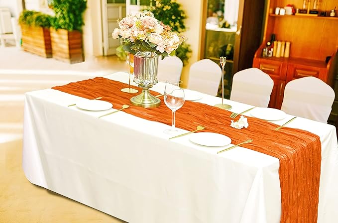 8 Pack Orange Cheesecloth Table Runner 10Ft Gauze Cheese Cloth Table Runner 35x120Inch Boho Table Runners for Wedding Banquet Event Anniversary Bridal Baby Shower Birthday Party Engagement Table Décor
