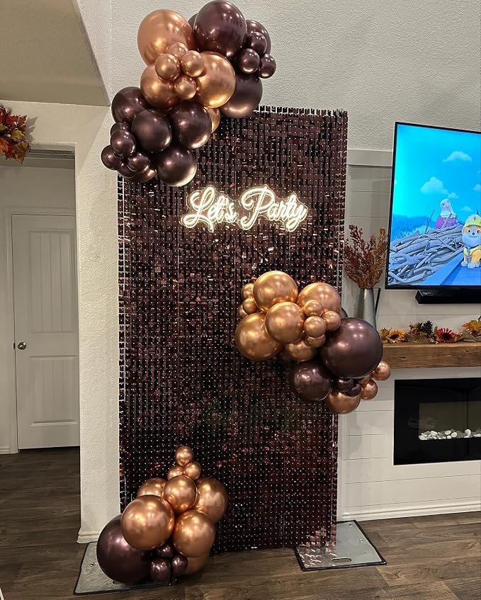 COKAOBE Dark Brown Shimmer Wall Backdrop, 24PCS Square Sequin Shimmer Backdrop Panel, Photo Backdrops for Birthday, Anniversary, Wedding, Graduation & Bachelorette Party Decoration