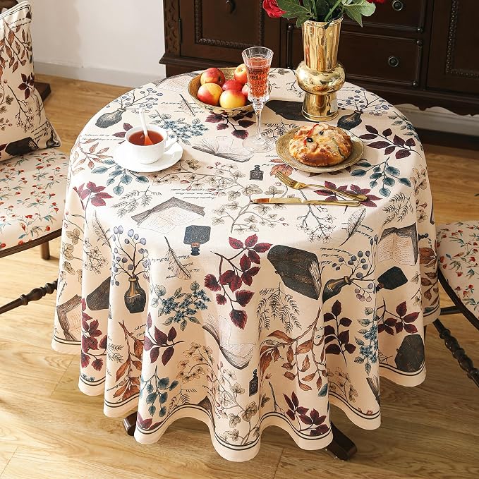 ISAENNE Designer French Linen Round Tablecloth,Diameter 55"-Xipeia | Vintage Elegant Beautiful Durable Printed Table Cloth,Floral Pattern,Decoration,Heavyweight,Dining,Kitchen,Thanksgiving