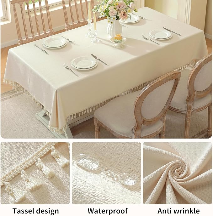Table Cloth Rectangle Table with Waterproof, Spring Tablecloth with Tassel,Tablecloths for Protect Table Dining, Party and Camping