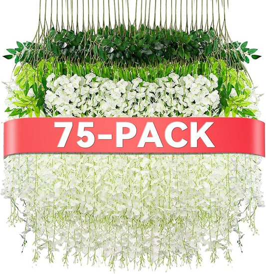 Alotiki Wisteria Hanging Flowers,Fake Hanging Flowers,Wisteria artificiales Garland for Home Wedding Arch Floral Party Garden Ceremony Outdoor Decor,3.6 feet Long(75,White)