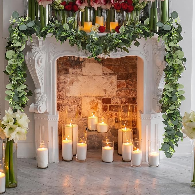 Zerzsy 2 Pack Artificial Eucalyptus Garlands, 5.9FT Hanging Eucalyptus Leaves Vines Spring Garland Decorations, Fake Silver Dollar Greenery for Mantel Wedding Centerpieces Backdrop Arch Table Decor