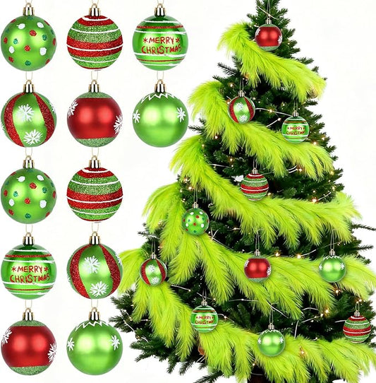 6 Ft Christmas Tree Garland Decoration Lime Green Pampas Grass Garland with Christmas Ball Artificial Faux Fabric Feathers Wreath for Mantle Xmas Tree Home Farmhouse Holiday Party Supplies