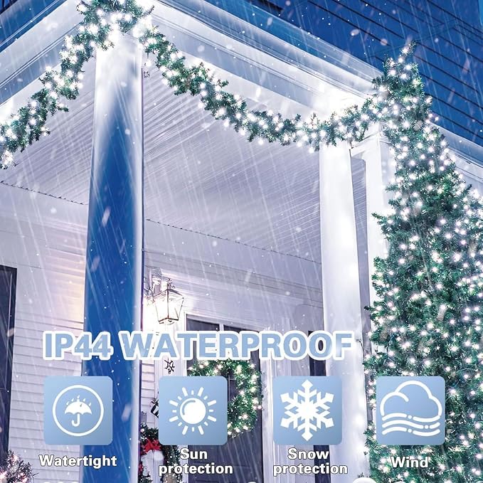LAMPHOME 99ft Christmas Decorative Mini Lights, 300 LED Transparent Wire Fairy Starry String Lights Plug in, 16Lighting Modes for Indoor Outdoor Xmas Tree Wedding Party Decoration (White)