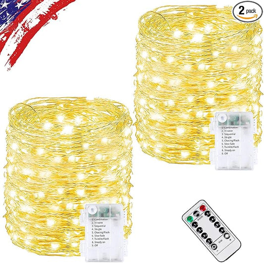 2 Pack Total 132FT 400LED Fairy Lights Battery Operated with Rmote, Waterproof Twinkle Lights with Timer Indoor Outdoor, Cuttable String Light for Bedroom, Classroom, Wedding, DIY, Christmas Decor