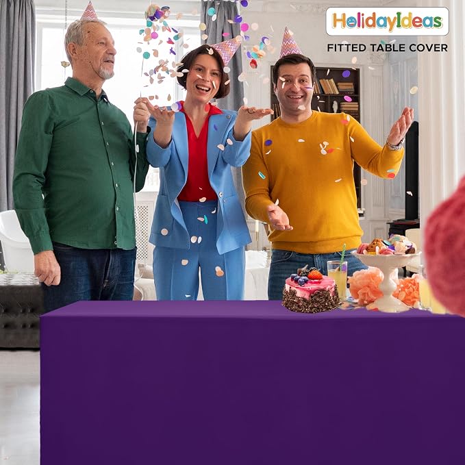 HolidayIdeas 4-Pack 6ft Purple Rectangle Craft Shows Fitted Tablecloth | Wrinkle resistant table covers; bulk quantity pack for professional trade exhibition displays or vendor booths