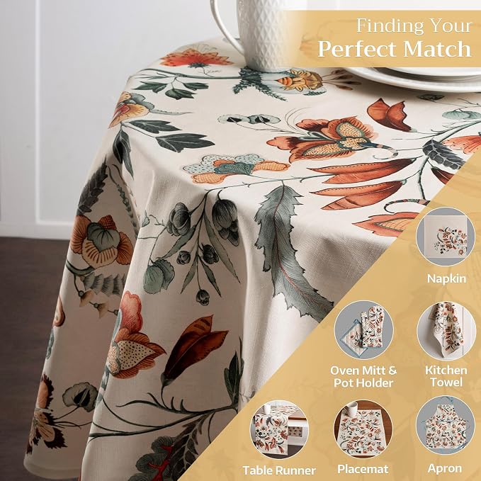 Maison d' Hermine Table Cloth Round Table 100% Cotton 63 Inches Fall Tablecloth Reusable Everyday Use for Thanksgiving Christmas Decorations Dining Farmhouse Party (Dalida)