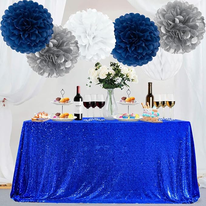 Navy Blue Silver White Paper Flowers Tissue Pom Poms Honeycomb Lanterns 15pcs Royal Party Decorations Graduation Birthday Wedding Baby Bridal Shower Boy Bachelorette Hanging Supplies Mprocherify