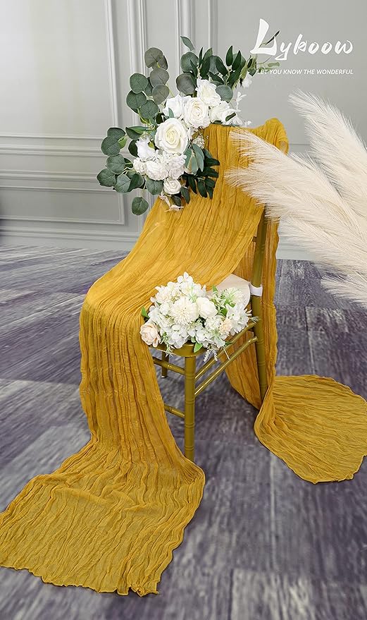 5 Packs Cheesecloth Table Runner Mustard Yellow, 10Ft x 35" Yellow Rustic Gauze Boho Wedding Table Runner Decoration, Wedding Table Decor Table Cloth for Wedding Party Bridal Shower Table