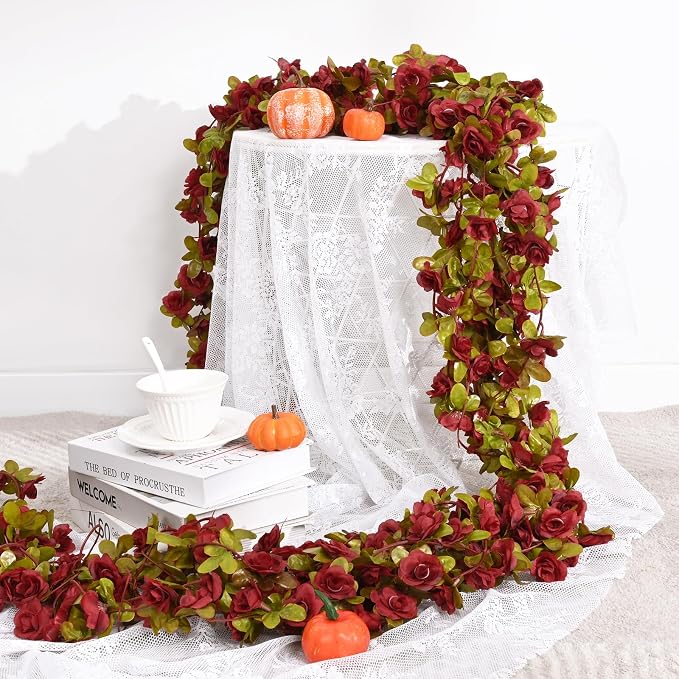BLEUM CADE 5Pcs 41Ft Flowers Garland Artificial Rose Vines for Bedroom, Cute Fake Hanging Flower Vines Floral Garland Decorations for Wedding Party Wall Room Decor Aesthetic