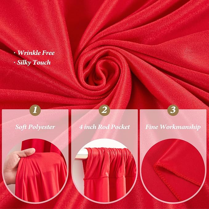 30ftx12ft Wrinkle Free Red Backdrop Curtain, 6 Panels 12FT Long Wedding Photo Backdrop Drapes, Silky Polyester Back Drop Cloth for Birthday Photography Background Party Backdrop Draping