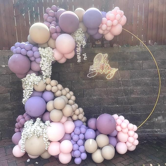 Dusty Purple Double Stuffed Balloons Different Size 115Pcs 5/10/12/18" Light Purple Balloon Arch Garland kit for Birthday Baby Shower Bridal Shower Fairy Gender Reveal Party