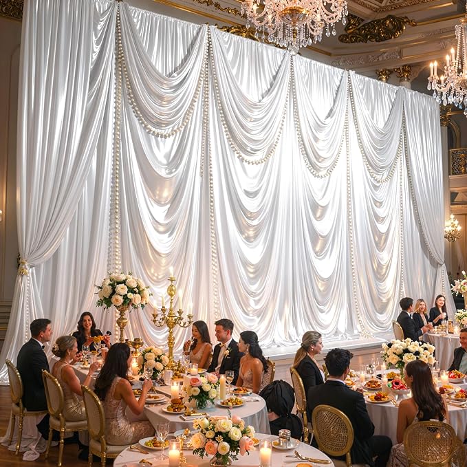 White Glitter Backdrop Curtains - 10x12FT Satin Photo Backdrop, Wrinkle-Free Shimmer Back Drop Cloth Shiny Drapes for Photobooth Wedding Birthday Parties Photoshoot Background Decorations