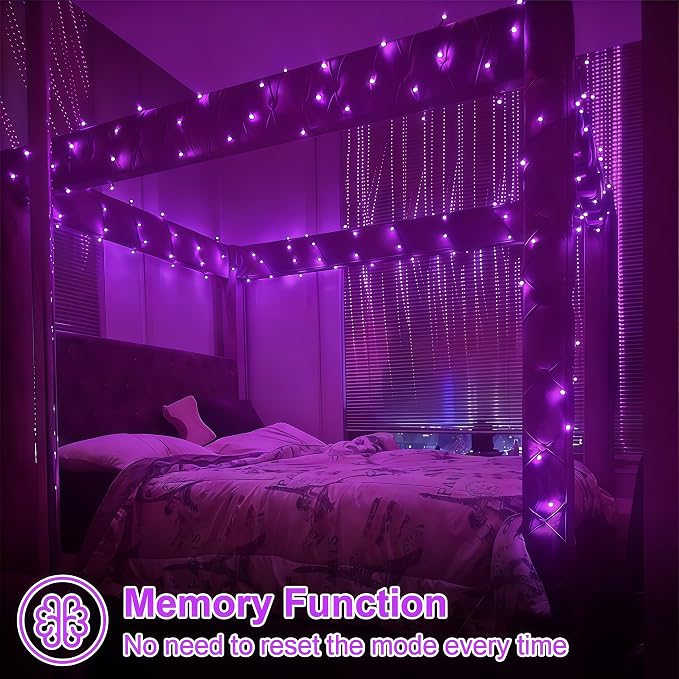 QITONG 2 Pack Battery Operated String Lights, Each 33ft 100 LED Purple Halloween Lights Outdoor Waterproof, 8 Modes Clear Wire Christmas Twinkle Fairy Lights Indoor with Remote