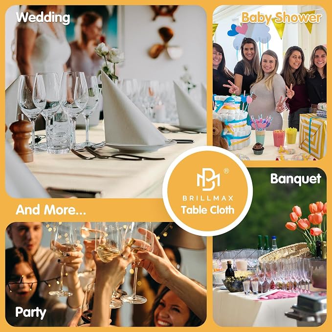 BRILLMAX 6 Pack Beige Tablecloths 90 x 132 Inch for 6ft Rectangle Tables - 150 GSM Polyester Fabric, Floor Length Drop, Water, Stain & Wrinkle Resistant Cloth Cover for Wedding Reception Banquet