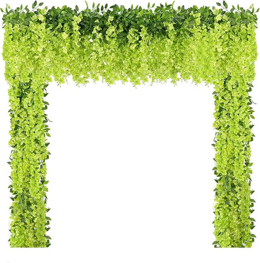 U'Artlines 10Pcs 7.2 Ft/Piece Artificial Wisteria Garland Silk Fake Green Wisteria Flowers Hanging Greenery Vines Garlands Rattan for Home Garden Wedding Arch Party Indoor Outdoor Décor