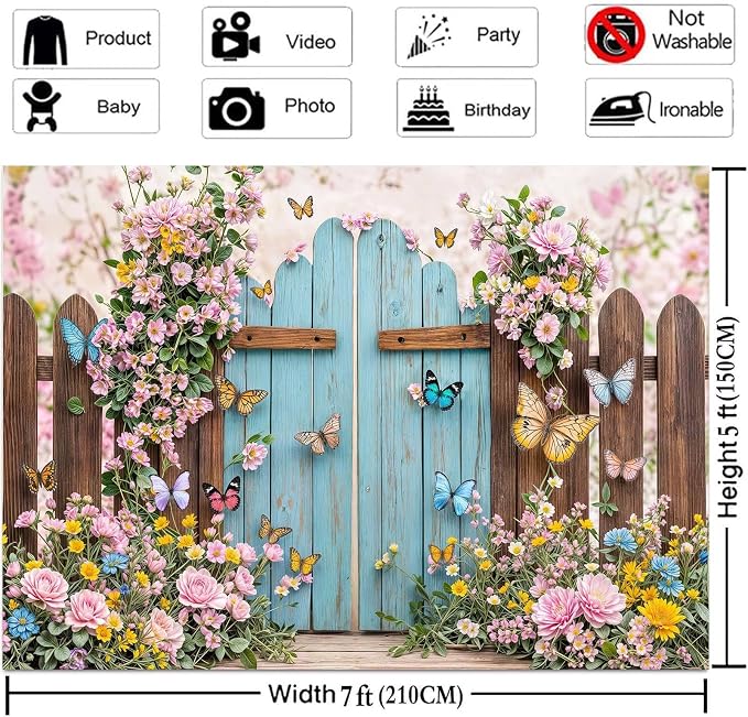 15x10ft Butterfly Floral Backdrop for Photography Spring Butterfly Flowers Girls Birthday Party Decorations Background Wedding Baby Shower Party Cake Table Decor Photo Booth Props