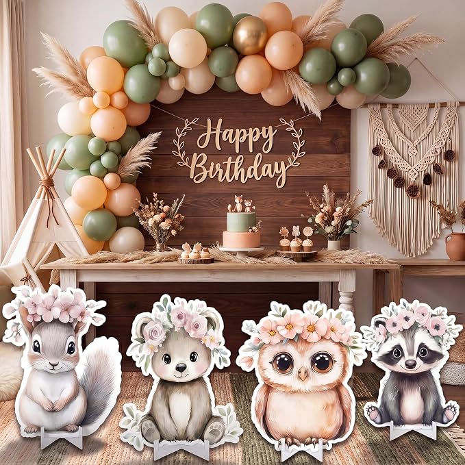 Honoson 4 Pcs Large 22" x 30" Forest Animal Baby Shower Cardboard Cutouts, Bunny Bear Spring Woodland Wild Creature Party Decoration Yard Signs for Birthday Party Supplies Lawn Decor