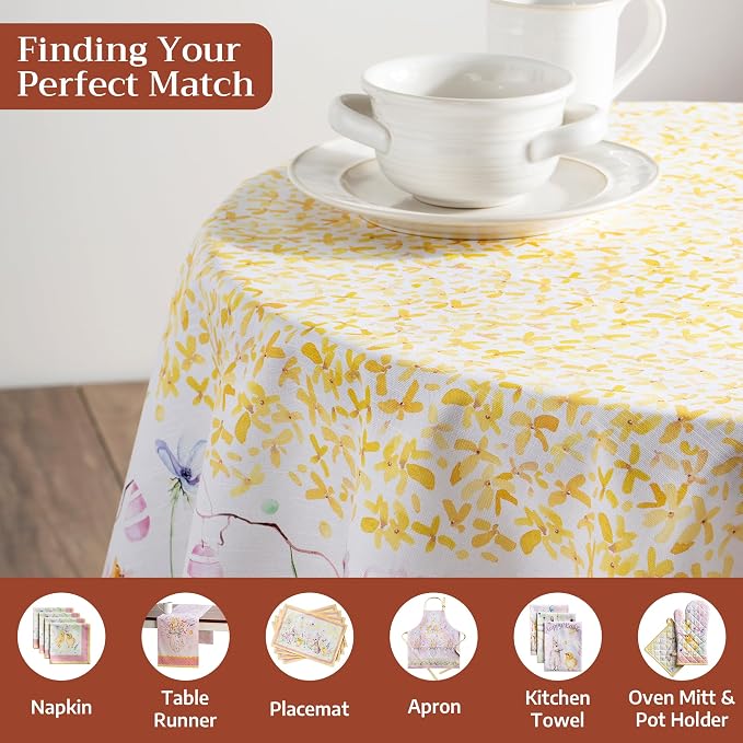 Maison d' Hermine Table Cloth Round Table 100% Cotton 69 Round Inches Tablecloth Reusable Decorative for Dining Kitchen Room Farmhouse Party Home Hotel Restaurant Spring Summer - Easter Zest