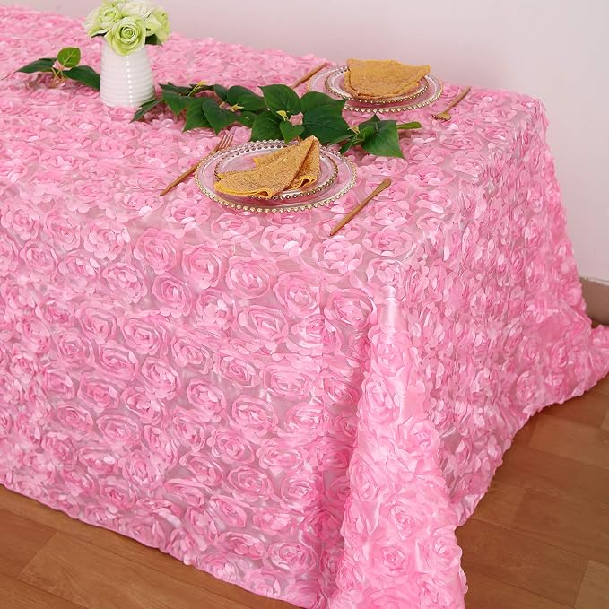 Fanqisi Pink Rosette Tablecloth 90x156 Inches Girls Baby Showe Tablecloth for Birthday Cake Table Top Decorations