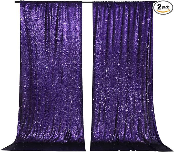 PartyDelight Purple Sequin Backdrop 5x10ft 2 Panels 4 Inch Rod Pocket | Dense 3mm purple sequins on mesh backing with 4 inch rod pocket for wide reception walls head tables stages and layered event