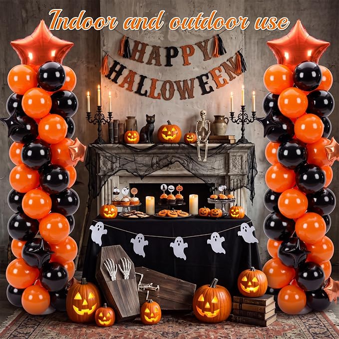 Gejoy 110 Pcs Orange Black Balloons Column Stand Kit Adjustable Tower Stand from 1.4 to 6.6 ft with Bases for Back to School Wedding Birthday Baby Shower Party