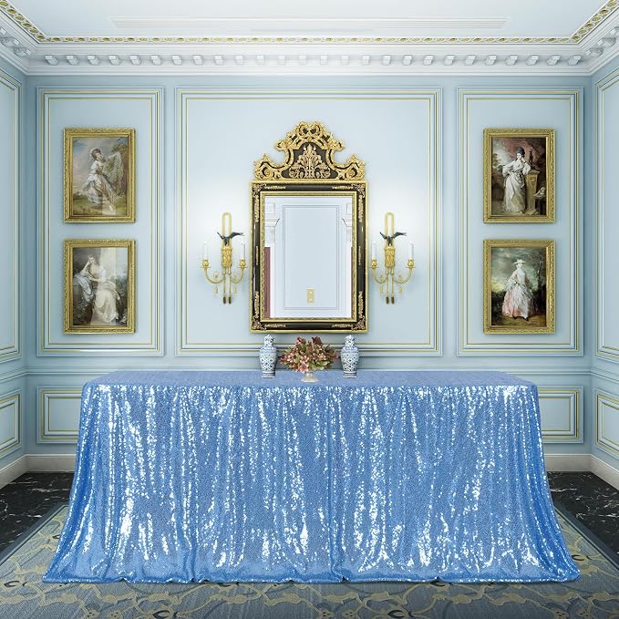 Poise3EHome Baby Blue Sequin Tablecloth 60×102 Inch Rectangle Sparkly Fabric Table Cloth for Baby Shower Birthday Party Wedding Christmas Holiday Decoration