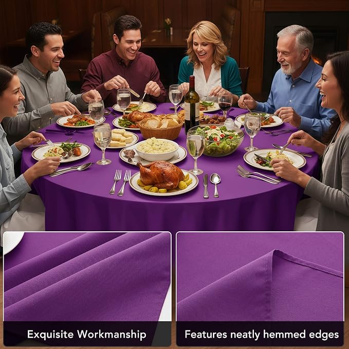 10-Pack Purple Round Tablecloths, 90 Inches, Stain-Resistant Polyester for 4-5 Ft Round Tables - Washable Table Covers for Weddings, Banquets, Birthday Parties, Events