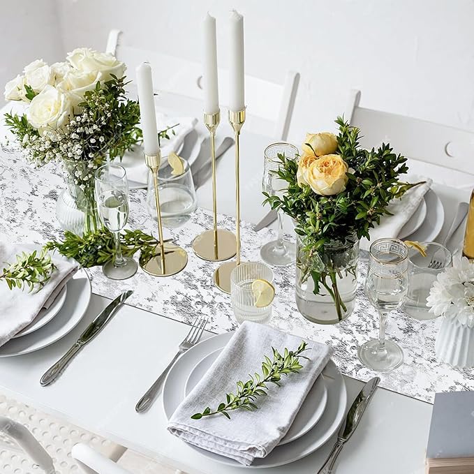 12 Pack Metallic Silver Table Runner, 11 x 108 Inches Sequin Table Runners, Mesh Decorations Glitter Table Runner for Party Wedding Birthday Bridal Shower Event Christmas Decorations