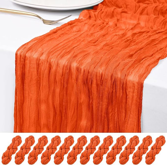 12 Pack Orange Cheesecloth Table Runner 120 inch Fall Thanksgiving Boho Rustic Gauze Farmhouse 10FT Cheese Cloth Runner for Baby Shower Wedding Party Holiday Home Decor