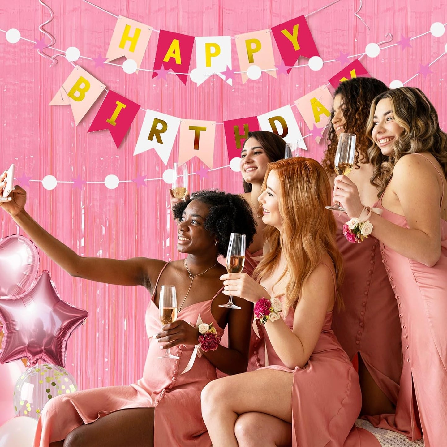 10 Pack Pastel Pink Streamers Party Decorations Party Backdrop Foil Fringe Tinsel Curtain Halloween Baby Shower Valentines Wedding Birthday Decorations for Women