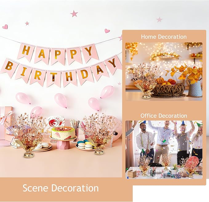 8 Pack Metallic Star Spray Centerpieces for Tables - Bulk 12.4" Foil Fountain Table Decorations for Large Events, Graduation 2026, Wedding Reception (Rose Gold)