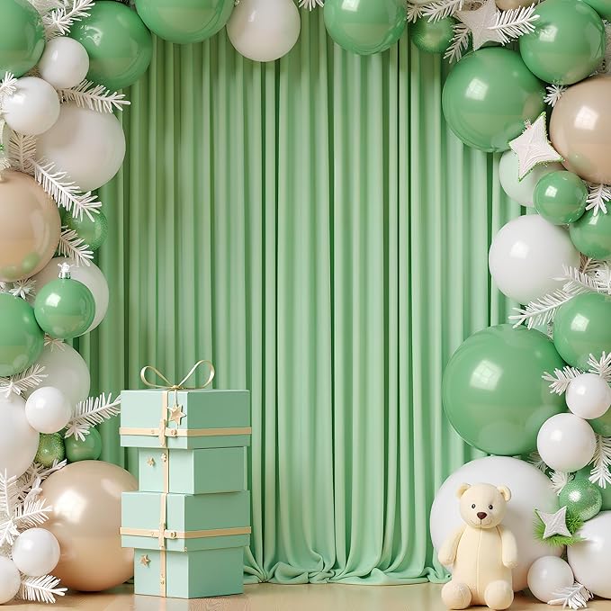 Wokceer Sage Green Backdrop Curtain for Wedding Parties 3 Pack 10x8FT Wedding Curtains Photo Backdrop Drapes Polyester for Photoshoot Baby Shower Birthday Party Curtains Background 6 Panels 5x8FT