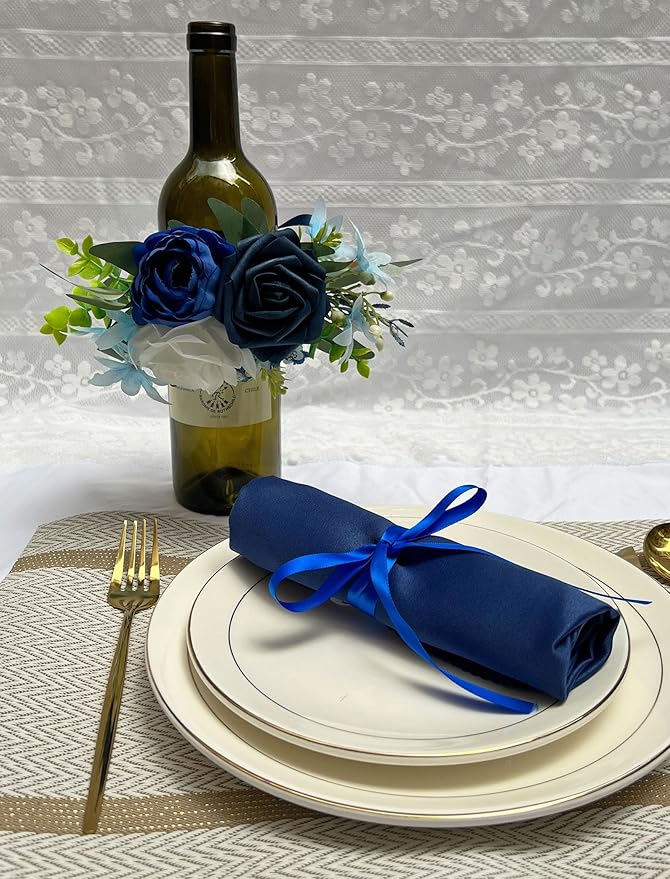 CherishedMoments 1Pcs Wine Bottle Flower Set, Dining Tables, Plates Decorations，Navy Blue Artificial Flowers Wine Cup for Wedding Ceremony Anniversary, Wedding Home Decor