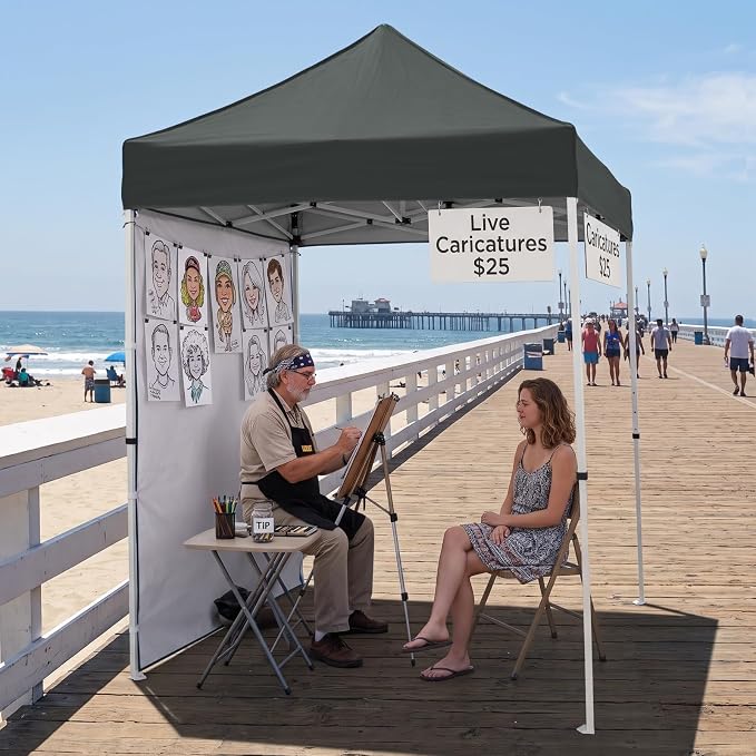 EAGLE PEAK Pop up Canopy 5x5, Outdoor Portable Canopy Tent with One Removable Sunwall, Carry Bag Included, Gray