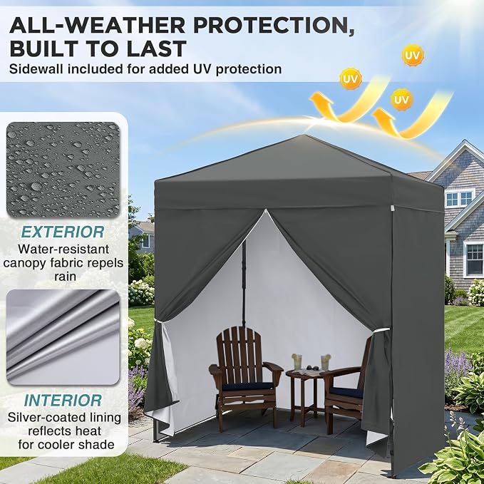 EAGLE PEAK 6x4 Instant Pop Up Canopy Tent with 4 Side Wall Panels, Straight Leg Sun Shelter, Portable Canopy with Carry Bag for Camping, Beach & Sports, Dark Gray
