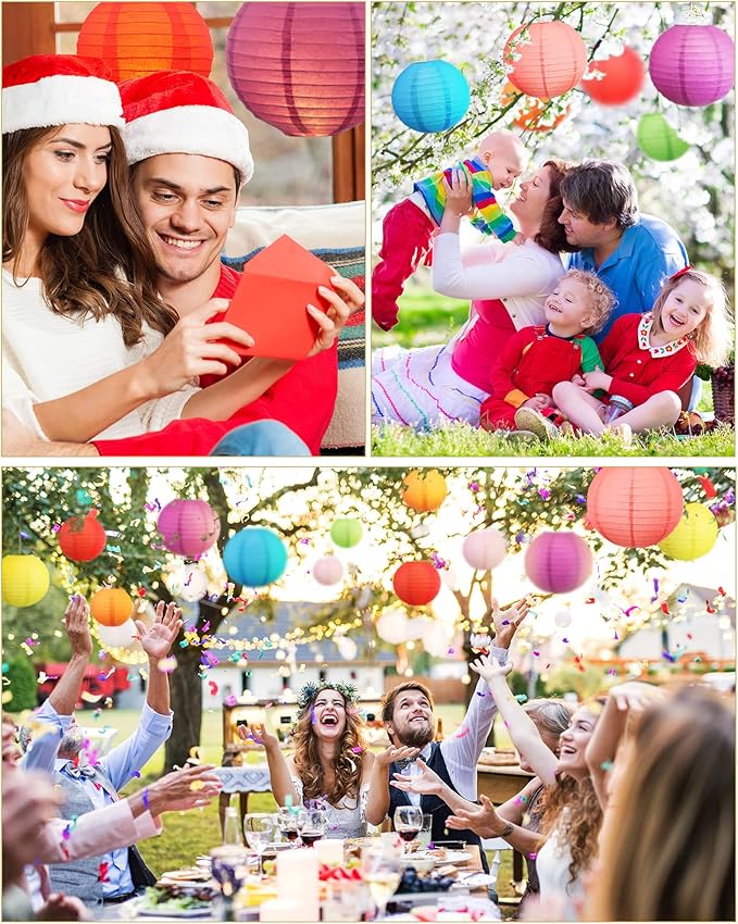 Treela 48 Pcs Paper Lanterns Party Decorations Chinese Round Paper Decor 4/6/8/10 Inch Asian Hanging Lamps Decorative for Graduate Wedding Birthday Party Bridal Parties Supplies(Multicolor)