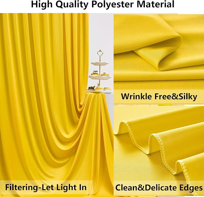 20×10 ft Yellow Wrinkle Free Backdrop Curtain for Party, 4 Panels 5×10ft Soft Silky Polyester Photo Backdrop Drapes Curtains for Wedding Birthday Themed Parties Baby Shower Photography Backgrounds