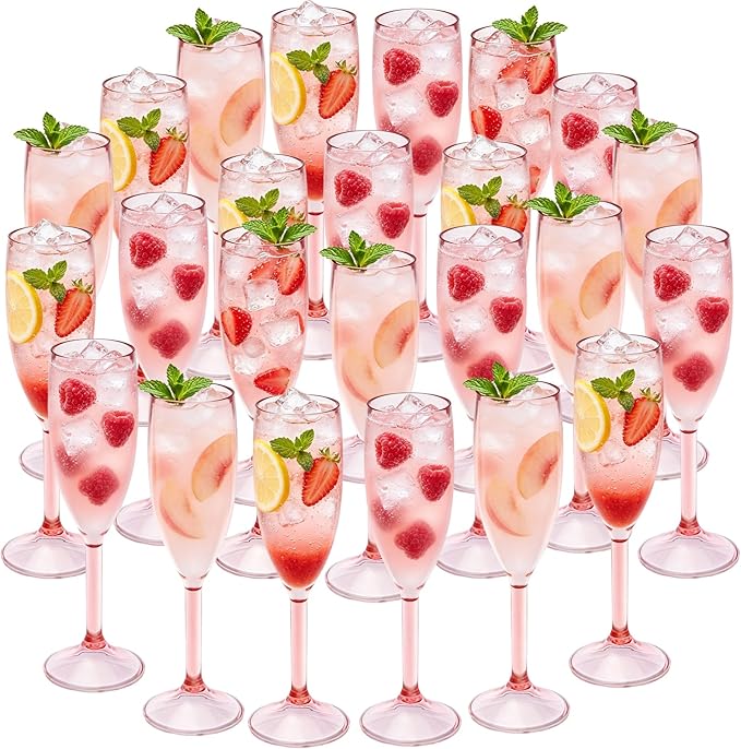 JLYLOL Champagne Flutes 5.4OZ Plastic Champagne Glasses Wine Glasses Plastic Goblets for Parties Mimosa Bar Glasses Stemmed Drinking Cups for Wedding Celebration Christmas Birthday Bride (Clear Pink)