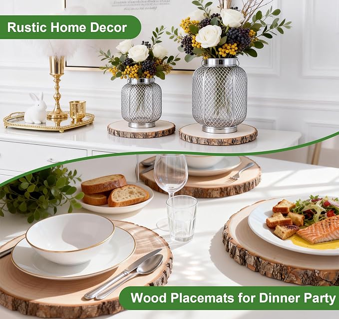 ilauke 8Pcs Wood Slices for Centerpieces 7-8 Inch, Natural Wood Rounds for Crafts, Large Wood Slabs for Rustic Wedding Decor, Centerpiece Table Decorations and DIY