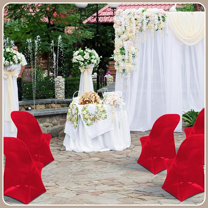 Newwiee 100 Pcs Spandex Chair Covers Bulk - Stretch Folding Flat Front Fitted Universal Chair Protector Pack Removable Washable for Wedding Party Dining Banquet Event (Red)