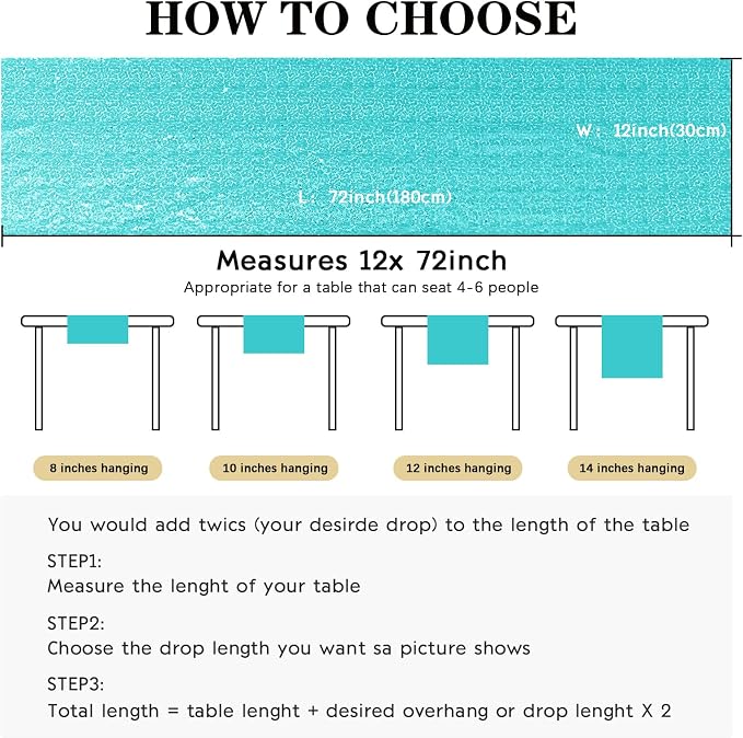 6 Packs 12 x 72 inches Sequin Table Runner, Turquoise Glitter Table Runner for Birthday Party Supplies Wedding Engagement Baby Shower Holiday Celebration Event Decorations