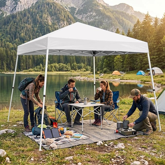 10x10 Pop Up Canopy Tent with Carry Bag, Slant Leg Instant Shade Shelter for Outdoor Events, Camping, Sports, Parties, White