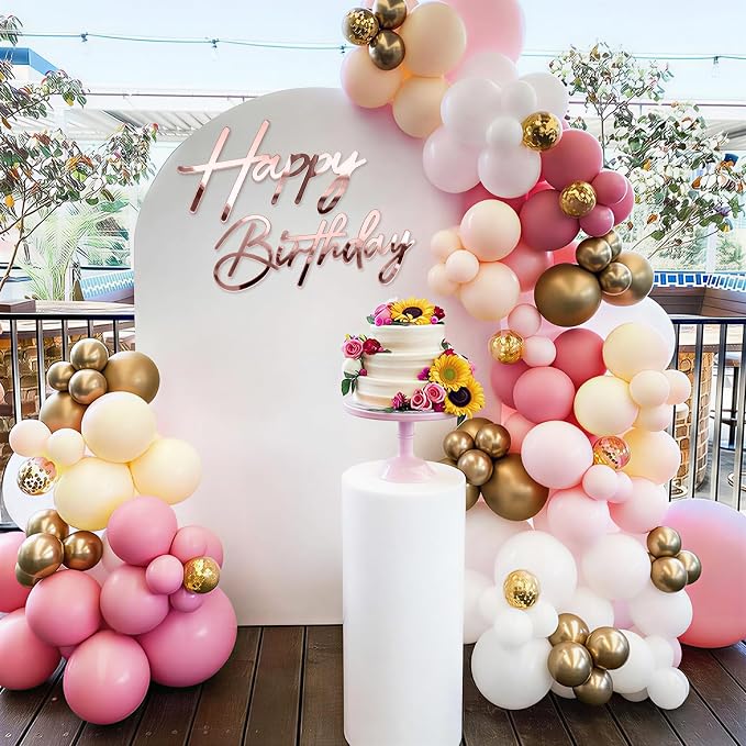 Happy Birthday Sign for Backdrop - Large Acrylic 'Happy Birthday' Mirror Sticker Sign for Birthday Balloon Arch Backdrop Party Wall Decor - Rose Gold