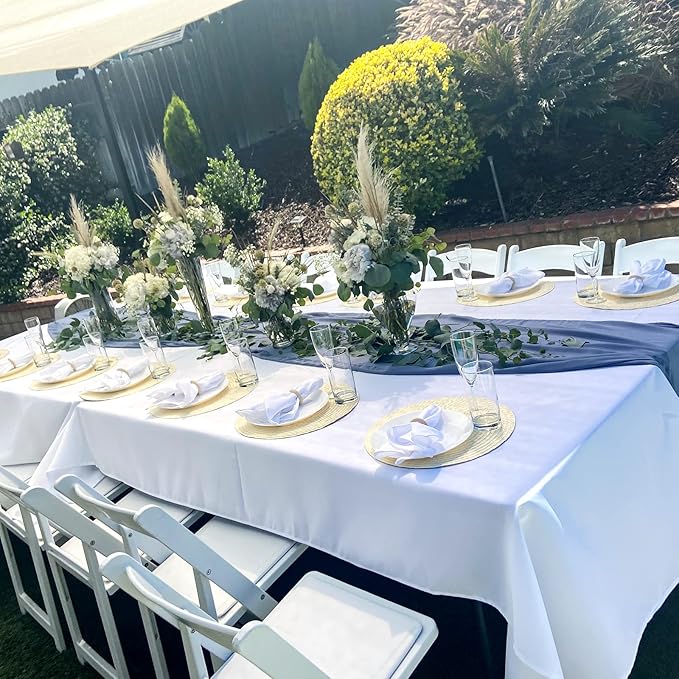 6 Pack Tablecloth 60 x 126 inch Polyester Table Cloth for 8 Foot Rectangle Tables,Stain and Wrinkle Resistant Washable Fabric Table Covers Polyester White Table Clothes for Wedding,Party,Banquet