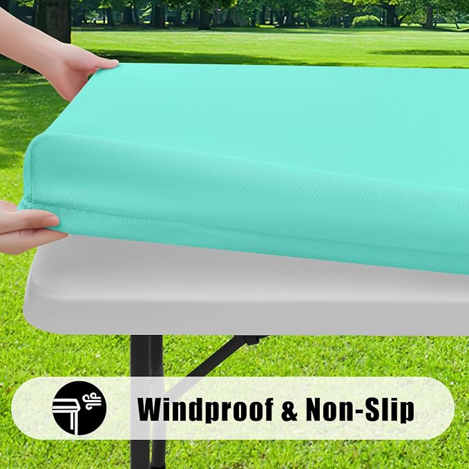 Smiry 6 Pack Rectangle Picnic Table Cloth, Waterproof Elastic Fitted Tablecloths, Washable Polyester Rectangular Patio Table Cover for Camping, Indoor and Outdoor (Aqua, 30"x96")