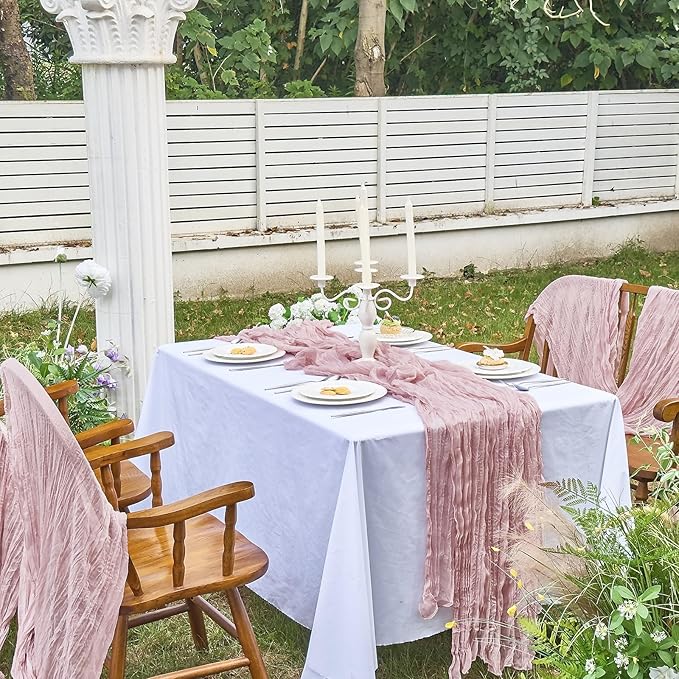 IVAPUPU 6 Pcs Cheesecloth Table Runner - 10ft Dusty Pink Spring Boho Gauze Cheese Cloth Table Runners for Baby Shower Decorations Wedding Party Summer Garden Farmhouse Decor