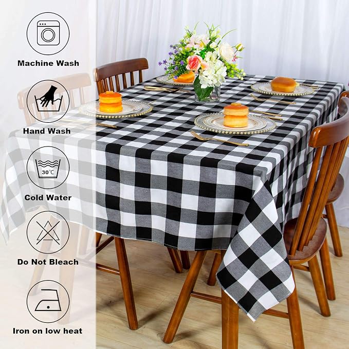 ShinyBeauty Checkered Table Cloths Cotton Tablecloth Gingham Tablecloth Square Table Overlay 54X54 Inch,4 Packs Christmas Tablecloths Wrinkle-Free Black and White Tablecloth for Party/Outdoor Tables
