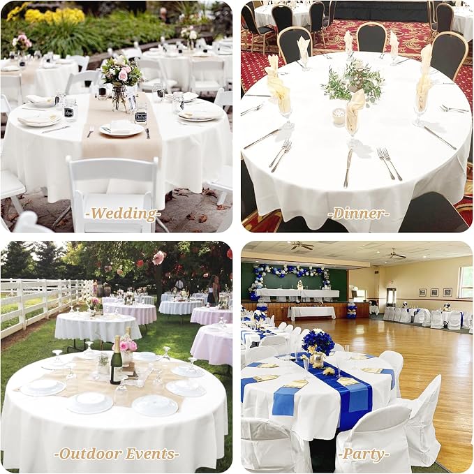 Showgeous 4 Pack Ivory Round Tablecloth 90 Inch Table Cloth for Round Tables Polyester Tablecloths Table Cover for Dining Wedding Party